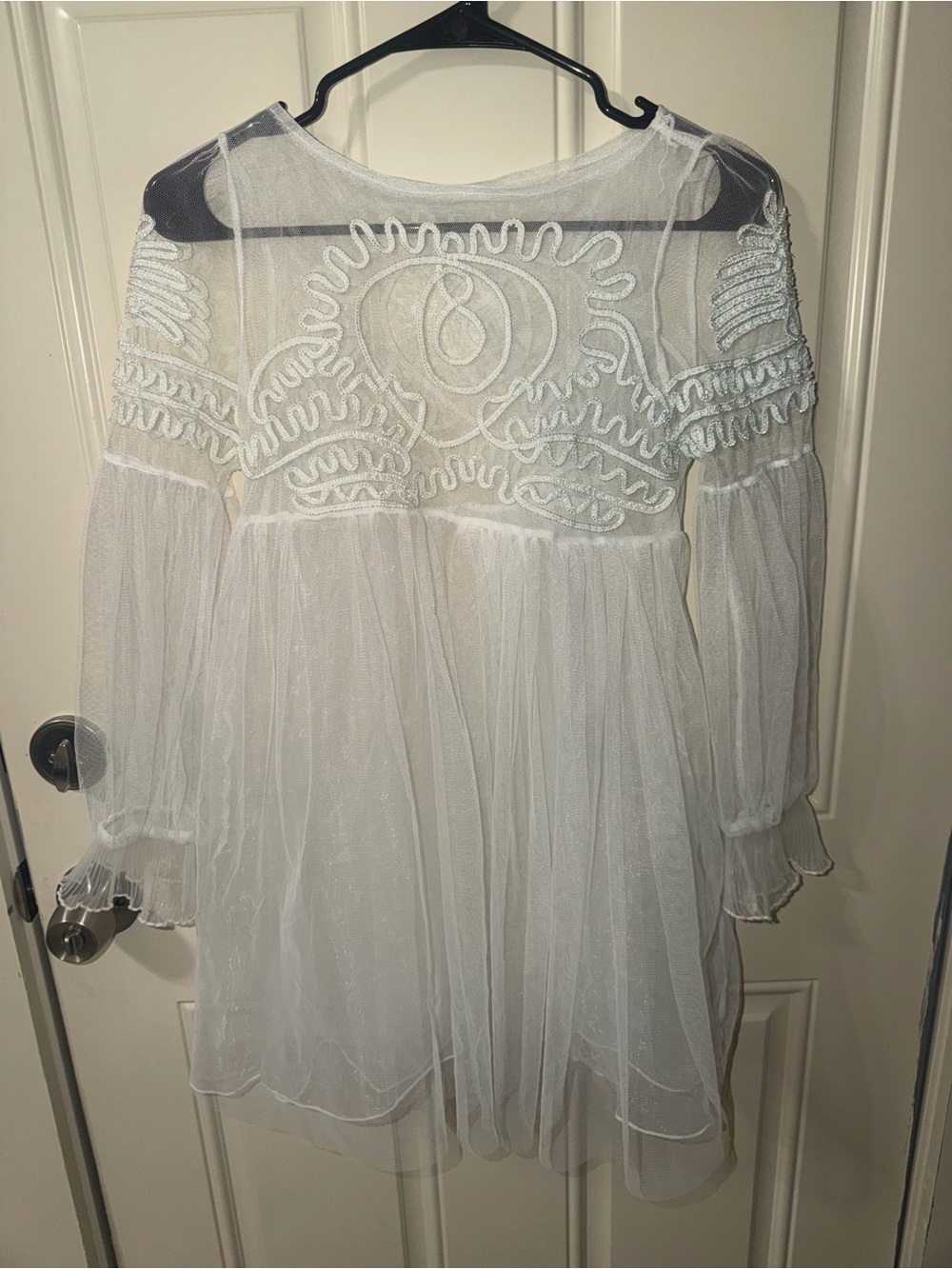 Sheer White Embroidered Long-Sleeve Women's Top